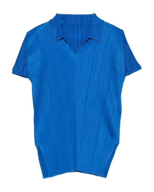 Pleats Please Issey Miyake Blue Pleated Buttoned Top