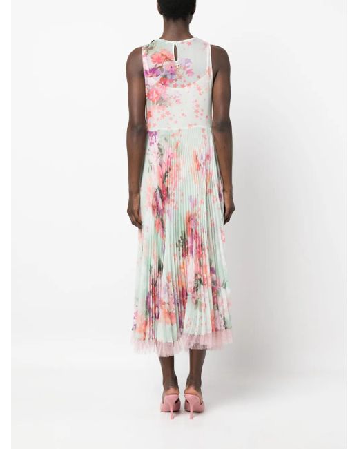 Twinset White Floral Pleated Midi Dress