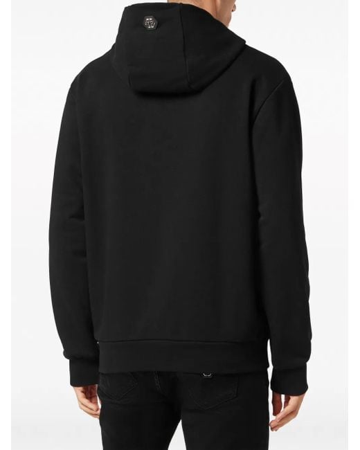 Philipp Plein Black Skull-Print Rhinestone-Embellished Hoodie for men