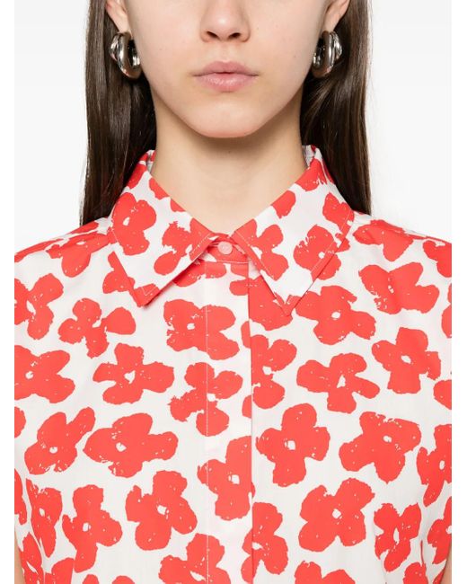 MSGM Red Floral-Print Shirt