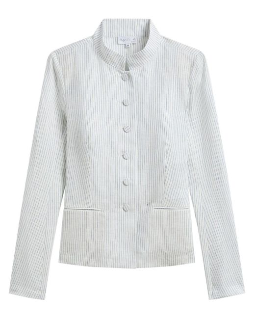 Agnes B. White Striped Button-up Jacket