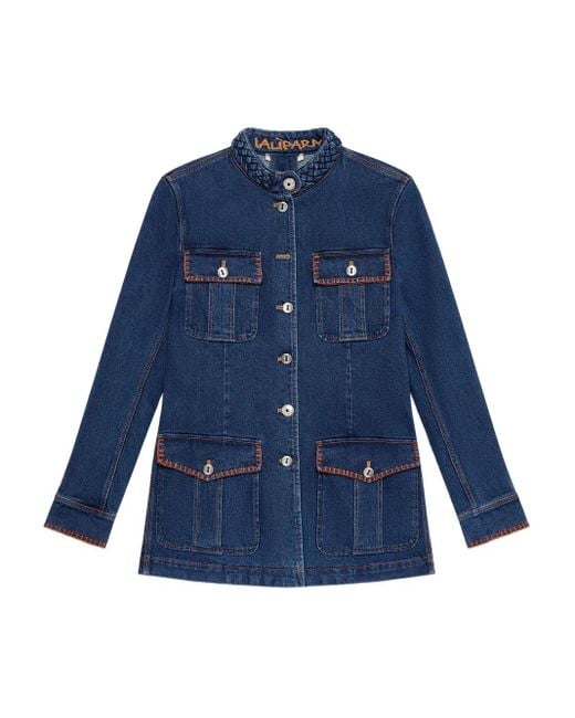 Maliparmi Blue Contrast-Stitching Denim Jacket