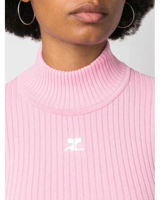 Pull Nervuré À Patch Logo Courreges en coloris Pink