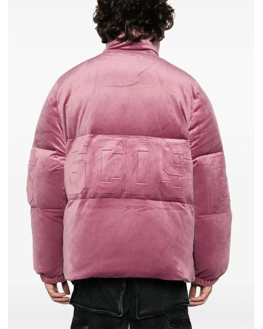 Gcds Pink Logo-Embossed Velvet Jacket