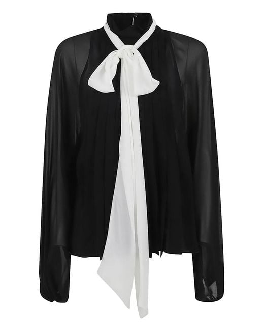 Giambattista Valli Black Pleated Tie-Detail Blouse