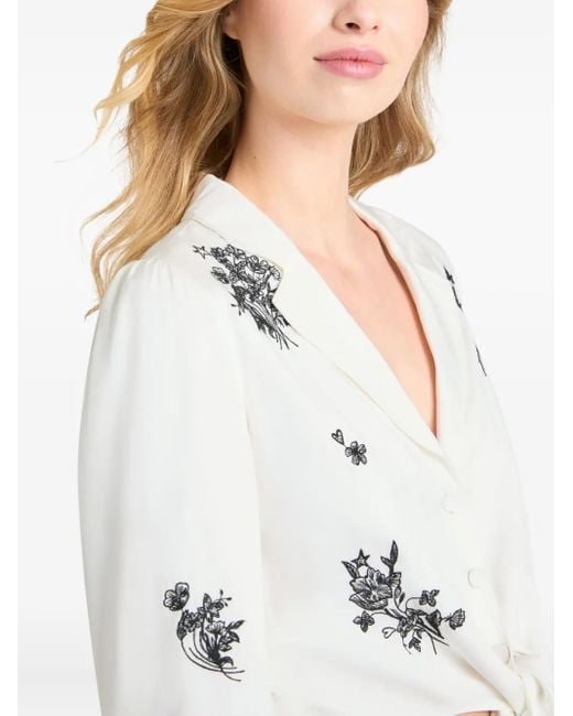 Cinq À Sept White Floral-Embroidered Tie-Front Top