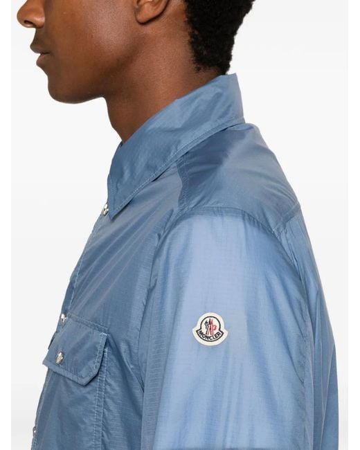 Moncler Blue Logo-Patch Shirt Jacket for men