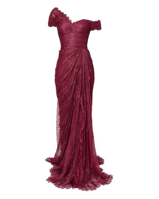 Vestido de fiesta Eleria drapeado de encaje IRIS SERBAN de color Red
