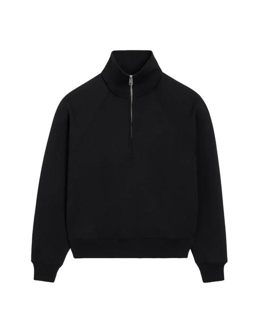 AMI Black Cotton Zipped-Sweatshirt With Embossed Ami De Coeur