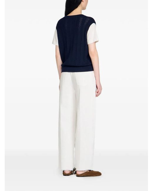Sandro Blue Pointelle Knit Sweater