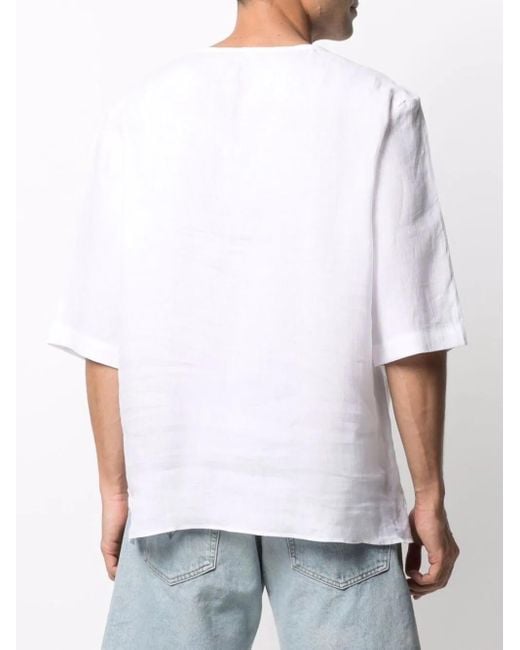 Dell'Oglio White Short-Sleeve Linen T-Shirt for men
