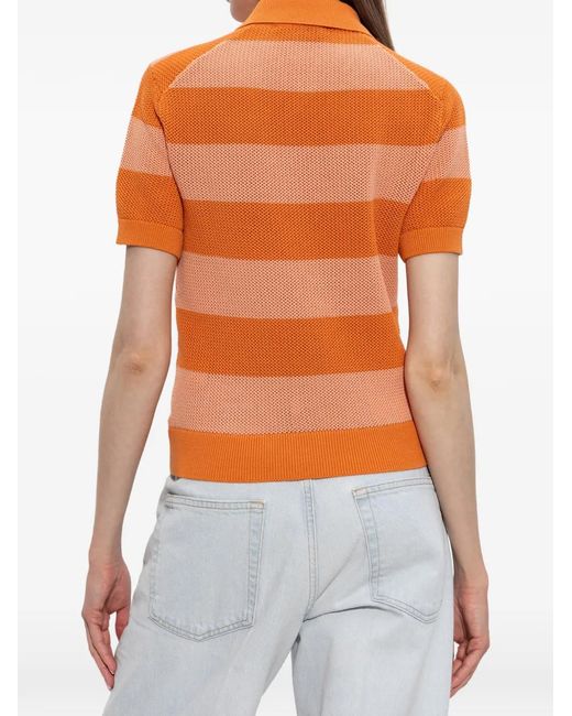 Lacoste Orange Polo En Maille À Rayures