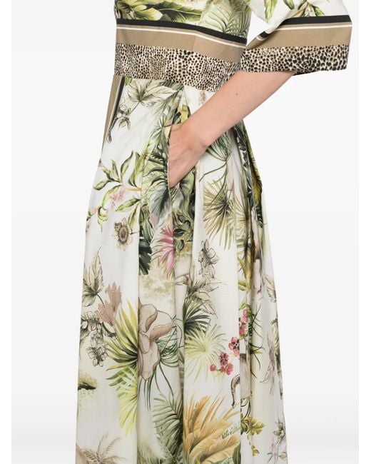 Elie Saab White Printed Cotton Midi Dress Foulard40