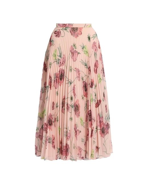 Erdem Pink Floral-Print Pleated Midi Skirt