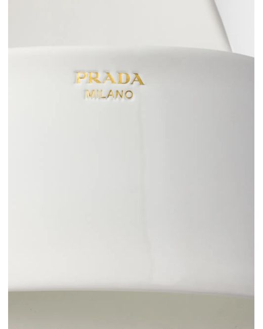 Prada White Patent Leather Slides