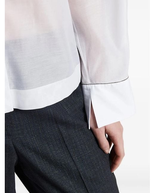 Peserico White Sheer-Panel Collared Shirt