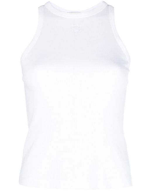 Sandro White Logo-embroidered Ribbed Tank Top
