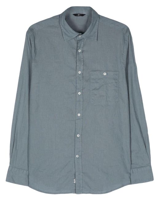 7 For All Mankind Blue Classic-collar Long-sleeve Shirt for men