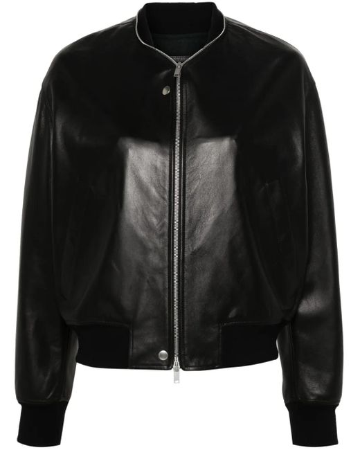 Jil Sander Black Leather Bomber Jacket