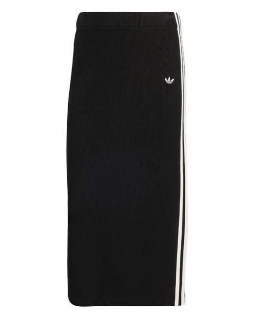 Adidas Black Ribbed Striped Midi Straight Skirt