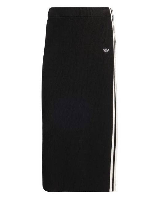 Falda midi de canalé a rayas Adidas de color Black