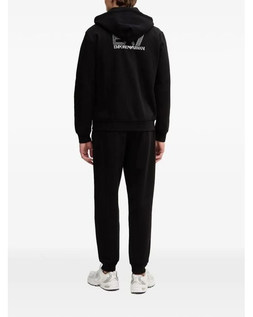 EA7 Black Zip Drawstring Hoodie for men