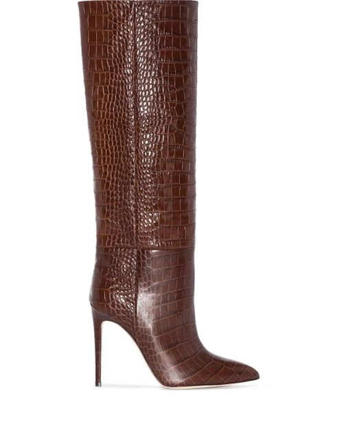 Paris Texas Brown 105 Mock Croc Leather Knee-High Boots
