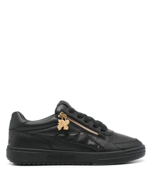 Palm Angels Black University Zipped Leather Sneakers for men