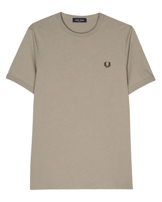 Fred Perry Gray Embroidered-logo Cotton T-shirt for men