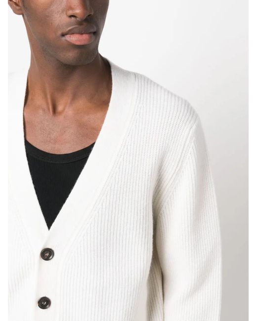 Ballantyne White V-Neck Wool Cardigan for men