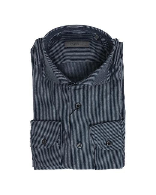 Corneliani Blue Hairline-Striped French-Collar Shirt for men
