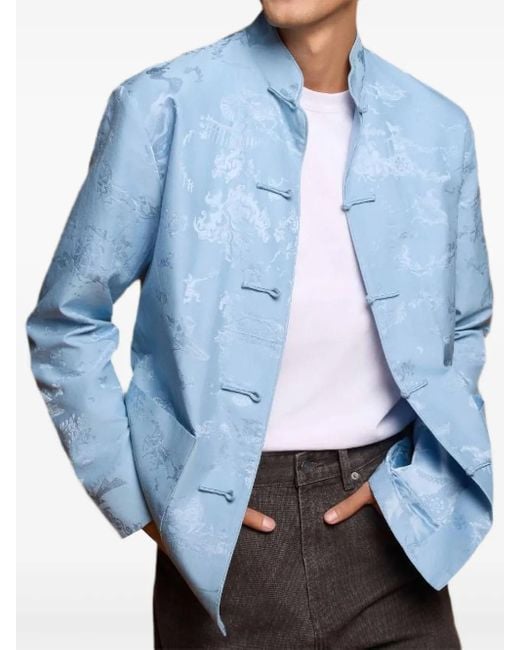 Shanghai Tang Blue Jacquard Shirt for men