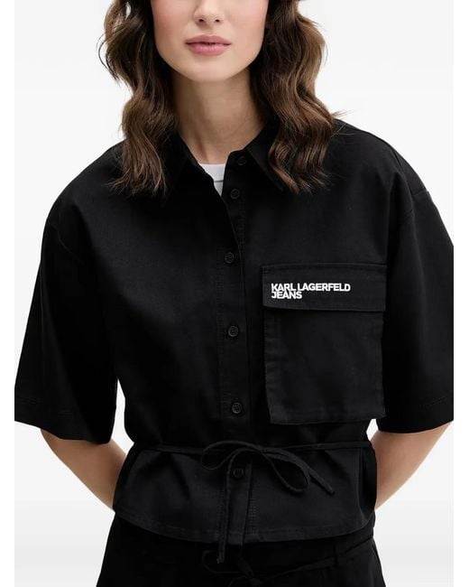 Karl Lagerfeld Black Logo Drawstring Shirt