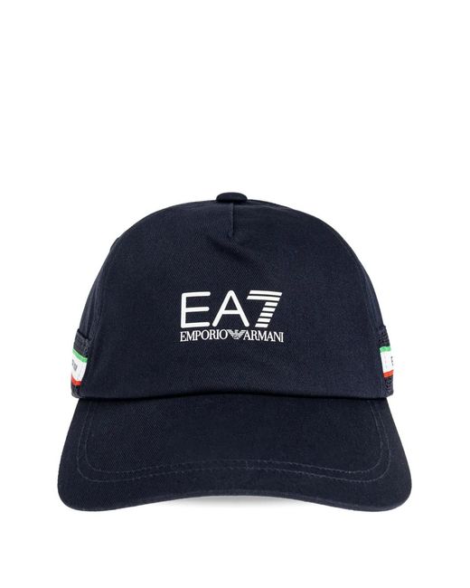 EA7 Blue Logo-Print Baseball Cap