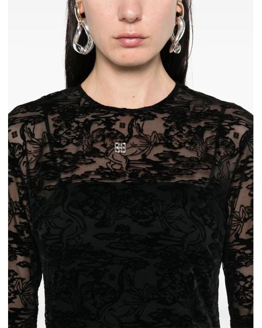 Givenchy Black Botanical-Motif Mini Dress