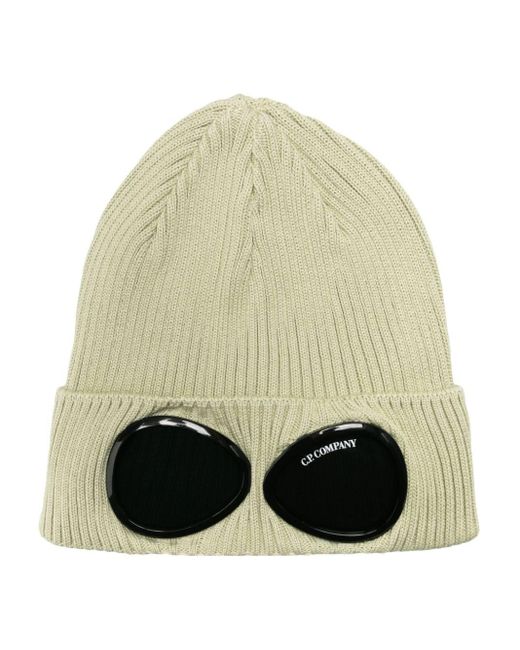 C P Company Natural Goggles-detail Ribbed Beanie for men