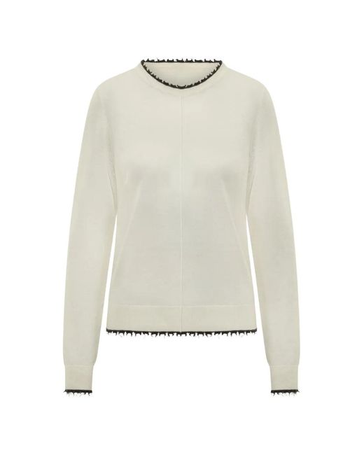 Pinko White Frayed-Edge Sweater