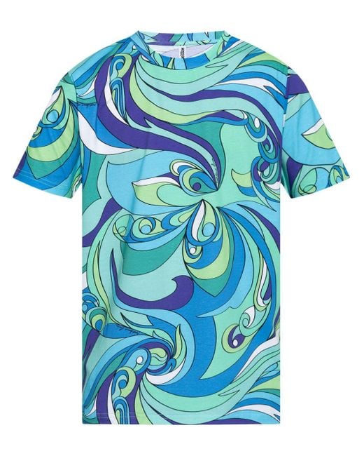 Moschino Blue Geometric-pattern Cotton T-shirt for men