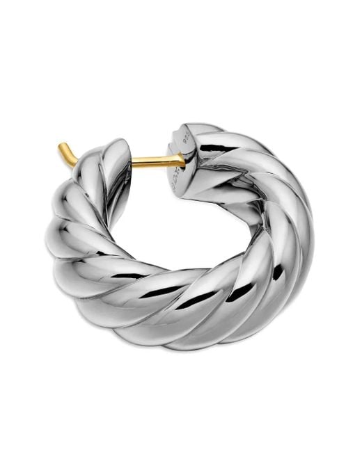David Yurman White Sterling Sculpted Cable Hoop Earrings (25Mm)