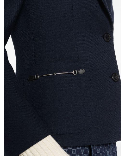 Gucci Blue Horsebit-detail Cashmere Blazer