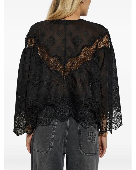Munthe Black Valiance Lace-Panelled Embroidered Blouse