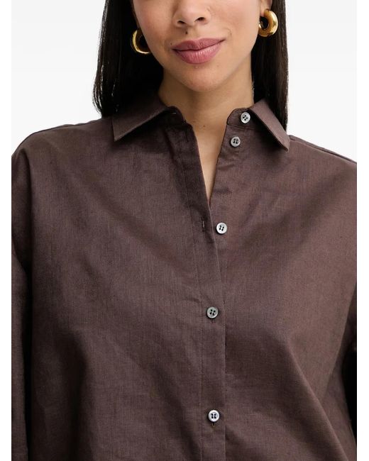 Pinko Brown Drawstring-Hem Cropped Linen Shirt