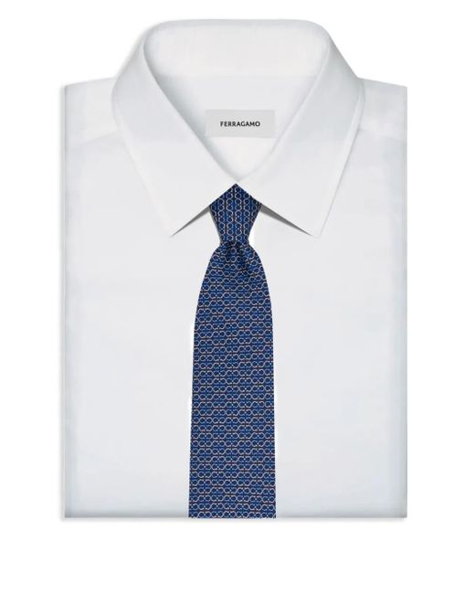 Ferragamo Blue Gancini-Print Silk Tie for men