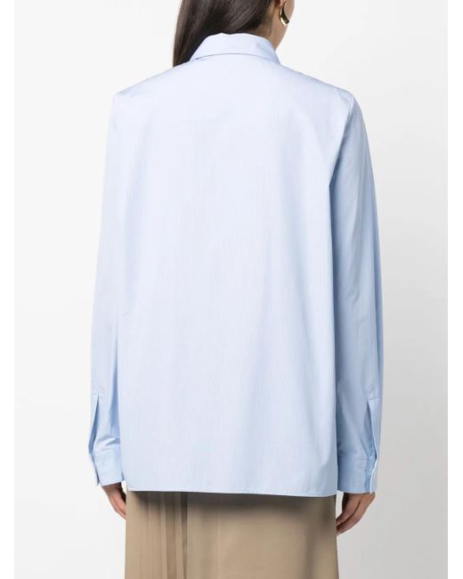 Jil Sander Blue Concealed-Fastening Striped Cotton Shirt