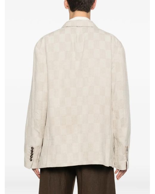 Ziggy Chen White Checkerboard-Pattern Single-Breasted Blazer for men
