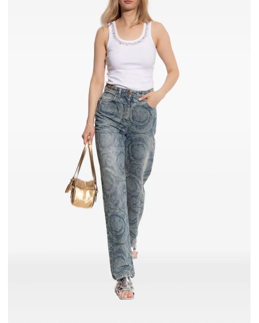 Versace Blue Baroque-Patterned Jeans