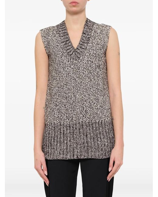 Lanvin Gray Marl-Knit V-Neck Top