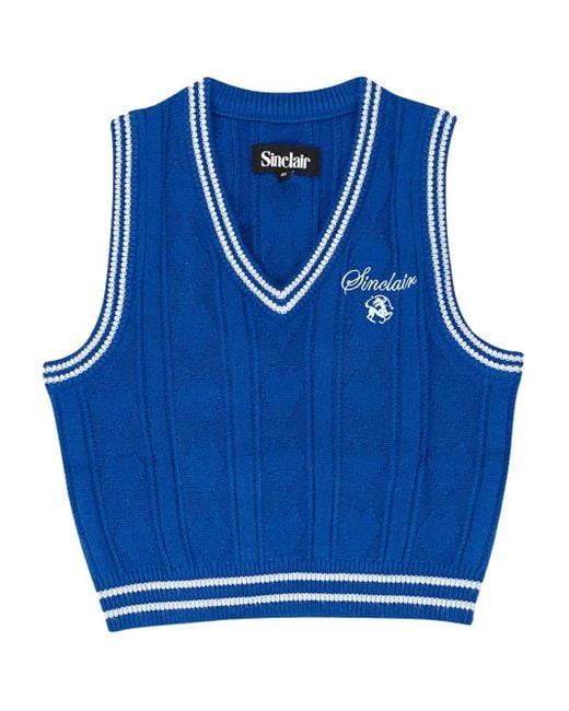Sinclair Blue Daisy Cable-Knit V-Neck Vest for men