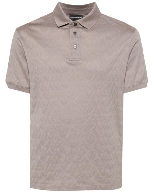 Emporio Armani Gray Monogram-jacquard Cotton Polo Shirt for men