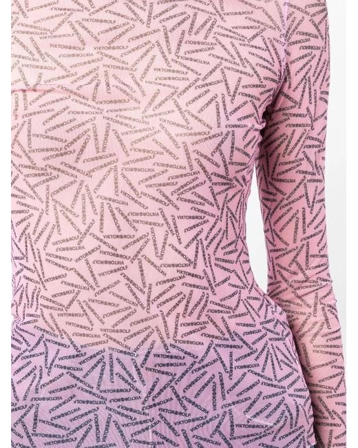 Viktor & Rolf Pink Semi-Sheer Logo-Print Top